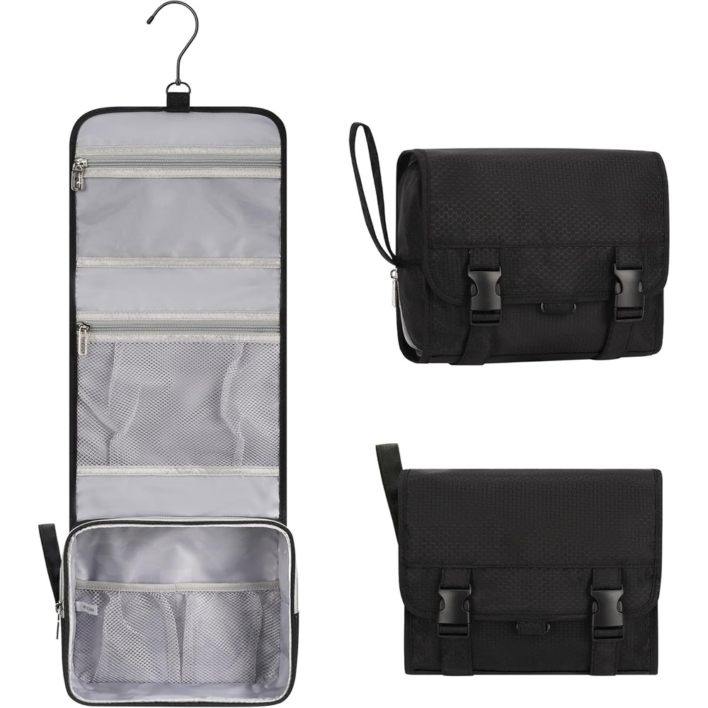 image:imageSmall Hanging Toiletry Bag for Men and Women Portable Hanging Organizer for TravelSized Shower Dopp Kit Makeup Accessories Waterproof Toiletries Organizer with 3 Compartments for Outdoor  Black01 Black