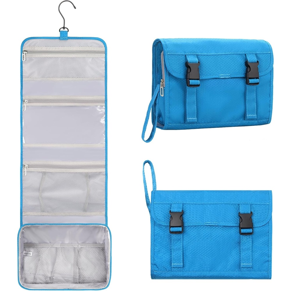 image:imageSmall Hanging Toiletry Bag for Men and Women Portable Hanging Organizer for TravelSized Shower Dopp Kit Makeup Accessories Waterproof Toiletries Organizer with 3 Compartments for Outdoor Black02 Blue