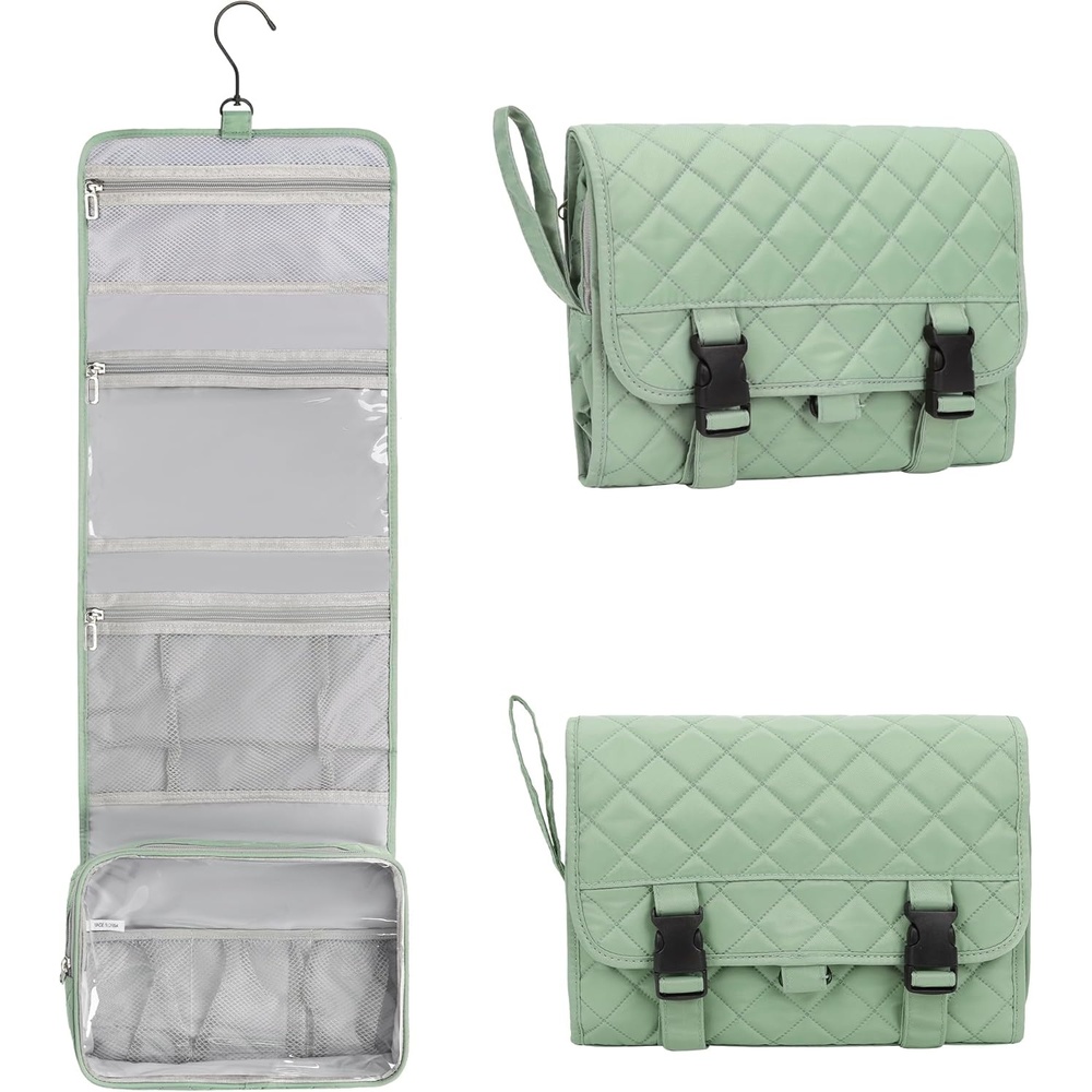 image:imageSmall Hanging Toiletry Bag for Men and Women Portable Hanging Organizer for TravelSized Shower Dopp Kit Makeup Accessories Waterproof Toiletries Organizer with 3 Compartments for Outdoor Black02 Green