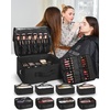 Relavel Extra Large Makeup Case Professional Cosmetic Storage Organizer Box Brush Holder with 4 Clear Set Bags & Lipstick Plate for Makeup Artists with Shoulder Strap & Adjustable Dividers(Black with extra 4 samll bags)