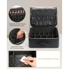 Relavel Extra Large Makeup Case Professional Cosmetic Storage Organizer Box Brush Holder with 4 Clear Set Bags & Lipstick Plate for Makeup Artists with Shoulder Strap & Adjustable Dividers(Black leather)