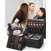 Relavel Extra Large Makeup Case Professional Cosmetic Storage Organizer Box Brush Holder with 4 Clear Set Bags & Lipstick Plate for Makeup Artists with Shoulder Strap & Adjustable Dividers(Black with Brush Case)