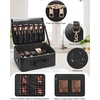 Relavel Extra Large Makeup Case Professional Cosmetic Storage Organizer Box Brush Holder with 4 Clear Set Bags & Lipstick Plate for Makeup Artists with Shoulder Strap & Adjustable Dividers(Black leather)
