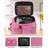 Relavel Makeup Backpack, Professional Travel Train Case Makeup Artist Kit Set Bag for Women Extra Large Cosmetic Organizer, Brush Storage Holder, with Adjustable High Dividers, Black(Rose Pink)