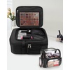 Relavel Makeup Backpack, Professional Travel Train Case Makeup Artist Kit Set Bag for Women Extra Large Cosmetic Organizer, Brush Storage Holder, with Adjustable High Dividers, Black(Pro Black and Clear Brush Case)