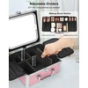 Relavel Makeup Bag with LED Mirror, Makeup Box Travel Train Case with Rechargeable Lighted Mirror & Adjustable Dividers, Cosmetic Brush Organizer Storage for Makeup Artists Gifts for Women and Girls(Pink 2)