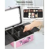 Relavel Makeup Bag with LED Mirror, Makeup Box Travel Train Case with Rechargeable Lighted Mirror & Adjustable Dividers, Cosmetic Brush Organizer Storage for Makeup Artists Gifts for Women and Girls(D-Pink)