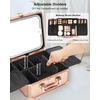 Relavel Makeup Bag with LED Mirror, Makeup Box Travel Train Case with Rechargeable Lighted Mirror & Adjustable Dividers, Cosmetic Brush Organizer Storage for Makeup Artists Gifts for Women and Girls(C-Rose Gold)