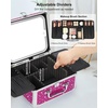 Relavel Makeup Bag with LED Mirror, Makeup Box Travel Train Case with Rechargeable Lighted Mirror & Adjustable Dividers, Cosmetic Brush Organizer Storage for Makeup Artists Gifts for Women and Girls(Hot Pink)