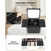 Relavel Makeup Bag with LED Mirror, Makeup Box Travel Train Case with Rechargeable Lighted Mirror & Adjustable Dividers, Cosmetic Brush Organizer Storage for Makeup Artists Gifts for Women and Girls(black 2 layer)