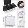 Relavel Makeup Bag with LED Mirror, Makeup Box Travel Train Case with Rechargeable Lighted Mirror & Adjustable Dividers, Cosmetic Brush Organizer Storage for Makeup Artists Gifts for Women and Girls(White)