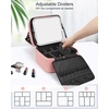 Relavel Makeup Bag with LED Mirror, Travel Makeup Case with Rechargeable Lighted Mirror 3 Color Lights, Dual Layer Cosmetic Box Makeup Brush Lipstick Holder Organizer for Women, Leather Pink