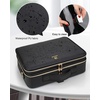 Relavel Makeup Case Large Makeup Bag Professional Train Case 16.5 inches Travel Cosmetic Organizer Brush Holder Waterproof Makeup Artist Storage Box, 3 Layer Large Capacity, with Adjustable Strap(Black Leather)