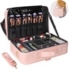 Relavel Makeup Case Large Makeup Bag Professional Train Case 16.5 inches Travel Cosmetic Organizer Brush Holder Waterproof Makeup Artist Storage Box, 3 Layer Large Capacity, with Adjustable Strap(Pink)