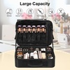 Relavel Makeup Case Large Makeup Bag Professional Train Case 16.5 inches Travel Cosmetic Organizer Brush Holder Waterproof Makeup Artist Storage Box, 3 Layer Large Capacity, with Adjustable Strap(Black M/L)