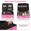 Relavel Makeup Case Large Makeup Bag Professional Train Case 16.5 inches Travel Cosmetic Organizer Brush Holder Waterproof Makeup Artist Storage Box, 3 Layer Large Capacity, with Adjustable Strap(Rose Pink)