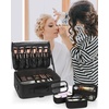 Relavel Makeup Case Large Makeup Bag Professional Train Case 16.5 inches Travel Cosmetic Organizer Brush Holder Waterproof Makeup Artist Storage Box, 3 Layer Large Capacity, with Adjustable Strap(black with 3 clear bags)
