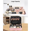 Relavel Makeup Case Large Makeup Bag Professional Train Case 16.5 inches Travel Cosmetic Organizer Brush Holder Waterproof Makeup Artist Storage Box, 3 Layer Large Capacity, with Adjustable Strap(m pink)