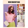Relavel Mini Makeup Bag with Led Mirror, Small Floral Cosmetic Bag with 3 Light Modes, Rechargeable Portable Makeup Pouch with Hands-Free Wrist Strap for Pool Parties丨Work Touch-Ups丨Travel(02-Checkboard)