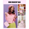 Relavel Mini Makeup Bag with Led Mirror, Small Floral Cosmetic Bag with 3 Light Modes, Rechargeable Portable Makeup Pouch with Hands-Free Wrist Strap for Pool Parties丨Work Touch-Ups丨Travel(01A-Pink Strip)