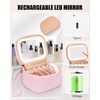 Relavel Mini Makeup Bag with Led Mirror, Small Floral Cosmetic Bag with 3 Light Modes, Rechargeable Portable Makeup Pouch with Hands-Free Wrist Strap for Pool Parties丨Work Touch-Ups丨Travel(01A-Pink Strip)