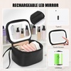 Relavel Mini Makeup Bag with Led Mirror, Small Floral Cosmetic Bag with 3 Light Modes, Rechargeable Portable Makeup Pouch with Hands-Free Wrist Strap for Pool Parties丨Work Touch-Ups丨Travel(01-Black)