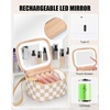Relavel Mini Makeup Bag with Led Mirror, Small Floral Cosmetic Bag with 3 Light Modes, Rechargeable Portable Makeup Pouch with Hands-Free Wrist Strap for Pool Parties丨Work Touch-Ups丨Travel(02-Checkboard)