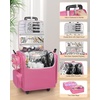 Relavel Rolling Makeup Train Case, Hairstylist Traveling Bag with 4 Wheels, Heat Insulation Full Layer, Adjustable Dividers, Hair Tools and Cosmetics Storage Organizer Trolley Suitcase Makeup Cart(Rose Pink)