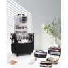 Relavel Rolling Makeup Train Case, Hairstylist Traveling Bag with 4 Wheels, Heat Insulation Full Layer, Adjustable Dividers, Hair Tools and Cosmetics Storage Organizer Trolley Suitcase Makeup Cart(Black-4 pcs clear bags)