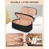Relavel Travel Makeup Bag, Large Floral Cosmetic Bag with Makeup Brush Compartment, Portable Makeup Pouch for Women, Double Layer Makeup Organizer Bag Cute Toiletry Bag(01-Black)