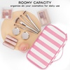 Relavel Travel Makeup Bag, Large Floral Cosmetic Bag with Makeup Brush Compartment, Portable Makeup Pouch for Women, Double Layer Makeup Organizer Bag Cute Toiletry Bag(01B-Wide Strip)