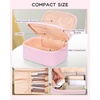 Relavel Travel Makeup Bag, Large Floral Cosmetic Bag with Makeup Brush Compartment, Portable Makeup Pouch for Women, Double Layer Makeup Organizer Bag Cute Toiletry Bag(01-Pink Strip)