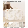 Relavel Travel Makeup Bag, Large Floral Cosmetic Bag with Makeup Brush Compartment, Portable Makeup Pouch for Women, Double Layer Makeup Organizer Bag Cute Toiletry Bag(01B-Lily Flower)