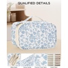 Relavel Travel Makeup Bag, Large Floral Cosmetic Bag with Makeup Brush Compartment, Portable Makeup Pouch for Women, Double Layer Makeup Organizer Bag Cute Toiletry Bag(01-Blue Flower)