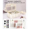 Relavel Travel Makeup Bag, Large Floral Cosmetic Bag with Makeup Brush Compartment, Portable Makeup Pouch for Women, Double Layer Makeup Organizer Bag Cute Toiletry Bag(01B-Lily Flower)