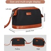 Relavel Travel Makeup Bag, Large Floral Cosmetic Bag with Makeup Brush Compartment, Portable Makeup Pouch for Women, Double Layer Makeup Organizer Bag Cute Toiletry Bag(03-Brown & Black)