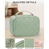 Relavel Travel Makeup Bag, Large Floral Cosmetic Bag with Makeup Brush Compartment, Portable Makeup Pouch for Women, Double Layer Makeup Organizer Bag Cute Toiletry Bag(01-Green)
