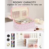 Relavel Travel Makeup Bag, Large Floral Cosmetic Bag with Makeup Brush Compartment, Portable Makeup Pouch for Women, Double Layer Makeup Organizer Bag Cute Toiletry Bag(01C-Floral Pink)