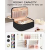 Relavel Travel Makeup Bag, Large Floral Cosmetic Bag with Makeup Brush Compartment, Portable Makeup Pouch for Women, Double Layer Makeup Organizer Bag Cute Toiletry Bag(01-Black)