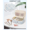 Relavel Travel Makeup Bag, Large Floral Cosmetic Bag with Makeup Brush Compartment, Portable Makeup Pouch for Women, Double Layer Makeup Organizer Bag Cute Toiletry Bag(01-Blue Flower)
