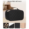 Relavel Travel Makeup Bag, Large Floral Cosmetic Bag with Makeup Brush Compartment, Portable Makeup Pouch for Women, Double Layer Makeup Organizer Bag Cute Toiletry Bag(01-Black)