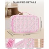 Relavel Travel Makeup Bag, Large Floral Cosmetic Bag with Makeup Brush Compartment, Portable Makeup Pouch for Women, Double Layer Makeup Organizer Bag Cute Toiletry Bag(01C-Floral Pink)