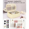 Relavel Travel Makeup Bag, Large Floral Cosmetic Bag with Makeup Brush Compartment, Portable Makeup Pouch for Women, Double Layer Makeup Organizer Bag Cute Toiletry Bag(02-White)