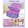 Relavel Travel Makeup Bag, Large Floral Cosmetic Bag with Makeup Brush Compartment, Portable Makeup Pouch for Women, Double Layer Makeup Organizer Bag Cute Toiletry Bag(01B-Floral Purple)