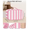 Relavel Travel Makeup Bag, Large Floral Cosmetic Bag with Makeup Brush Compartment, Portable Makeup Pouch for Women, Double Layer Makeup Organizer Bag Cute Toiletry Bag(01B-Wide Strip)