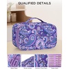 Relavel Travel Makeup Bag, Large Floral Cosmetic Bag with Makeup Brush Compartment, Portable Makeup Pouch for Women, Double Layer Makeup Organizer Bag Cute Toiletry Bag(01B-Floral Purple)