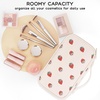 Relavel Travel Makeup Bag, Large Floral Cosmetic Bag with Makeup Brush Compartment, Portable Makeup Pouch for Women, Double Layer Makeup Organizer Bag Cute Toiletry Bag(01A-Strawberry)