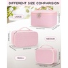 Relavel Travel Makeup Bag, Large Floral Cosmetic Bag with Makeup Brush Compartment, Portable Makeup Pouch for Women, Double Layer Makeup Organizer Bag Cute Toiletry Bag(01-Pink Strip)