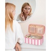 Relavel Travel Makeup Bag, Large Floral Cosmetic Bag with Makeup Brush Compartment, Portable Makeup Pouch for Women, Double Layer Makeup Organizer Bag Cute Toiletry Bag(01B-Wide Strip)