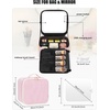 Relavel Travel Makeup Bag With LED Mirror, 16.2″ Large Makeup Train Case, 3 Color Scenarios Adjustable Brightness, Waterproof Makeup Train Case Organizer with DIY Dividers for Makeup Artist, Black(02-Strip)
